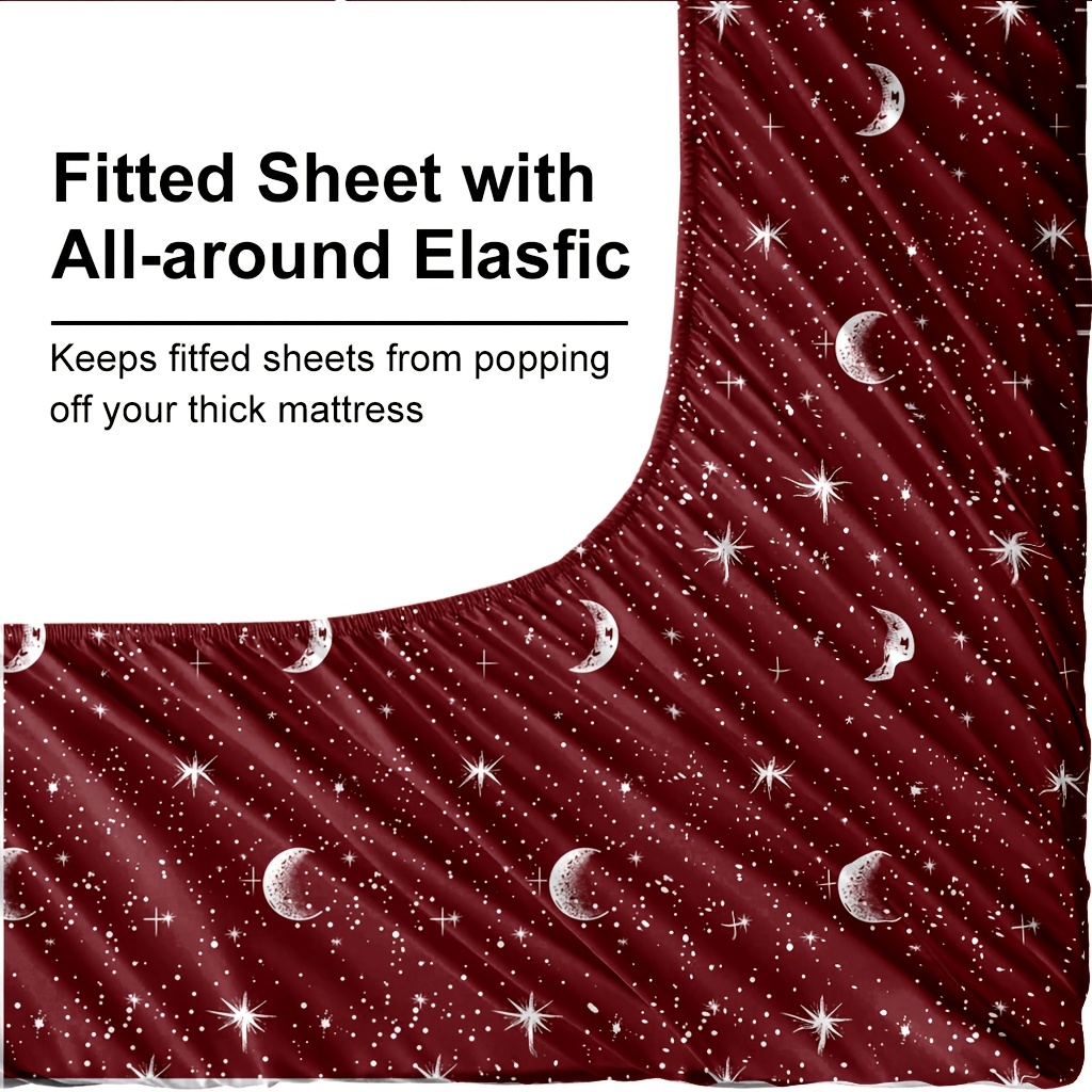 4Pcs Red Moon And Star Print M - огляд і ціна Fitted Bed Sheets Deep Pocket
